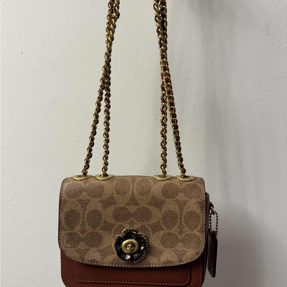 Coach Tan and Brown Signature Shoulder Bag